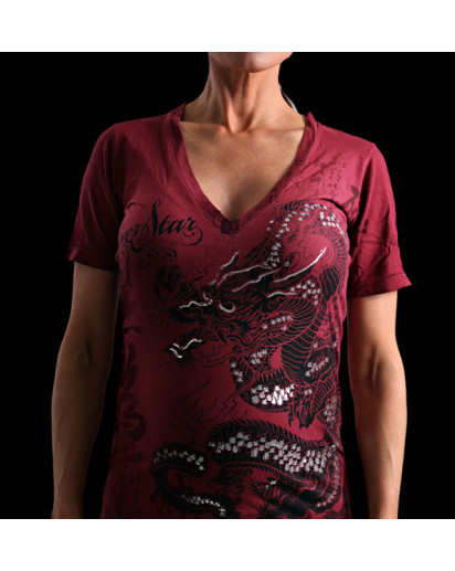 Silver Star Womens Enter The Dragon V-neck Red t-shirt