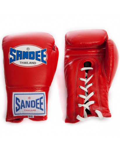 Sandee Lace Up Pro Fight Boxing Gloves Red