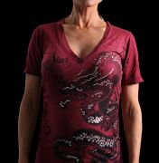 Silver Star Womens Enter The Dragon V-neck Red t-shirt